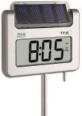 Thermomtre GEANT et solaire de jardin avec heure DCF77, mini maxi et rtro-clairage - T-30.2030.54